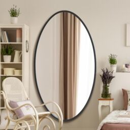 "MirrorOutlet The Ovale - Large Black Framed Oval Pond Wall Mirror 71"" X 39"" (180cm X 100cm) Silver Mirror Glass On A Black Backing."
