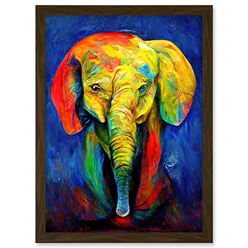 Doppelganger33 LTD Surreal Baby Elephant Colourful Abstract Bright Artwork Framed Wall Art Print A4