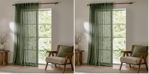 furn. Yard Cirrus Woven Sheer Curtain Panel – Airy Semi Sheer Modern Curtain (Forest - 140x250cm) (Pack of 2)