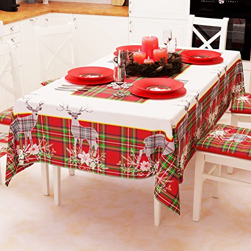 PETTI Artigiani Italiani - Christmas Tablecloth Stain Resistant Rectangular Table Cover for Kitchen, Grey Reindeer Design, 140x450 cm, 100% Made in Italy