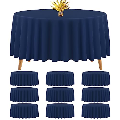 Teruntrue 10 Packs Premium Round Tablecloth 120 Inch Navy Blue Polyester Table Cloth Bulk Washable Fabric Tablecloths Cover for Wedding Party Banquet Buffet Holiday Dinner (120 Inch) TC534H
