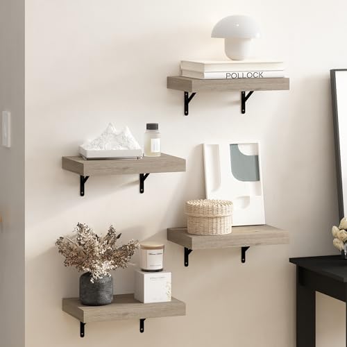 Furinno TANNA Floating Shelves for Wall Set of 4, 38.1cm Wall Shelf, Wall Mounted Shelf, for Bathroom, Home Office, Living Room, Natural