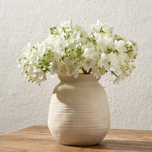SIDUCAL Ceramic Rustic Farmhouse Vase - 7.3 Inch Pottery Decorative Flower Vase for Home Decor - Sand Glaze Finish Boho Vase for Table, Living Room, Bathroom Decoration, Shelf Decor, Mantel, White