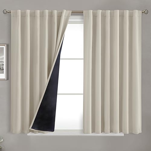 BGment 100% Room Darkening Thermal Insulated Blackout Curtains 45 Inches Long with Liner, Rod Pocket and Back Tab Double Layer Noise Reduce Curtains for Bedroom (52 x 45 Inch, 2 Panels, Cashmere)
