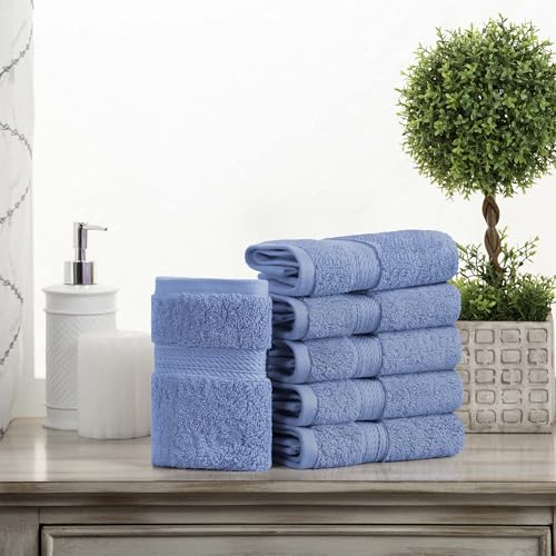 Superior Solid Egyptian Cotton Hand Towel Set, 20 x 30 Inches, Denim Blue, 4 Piece