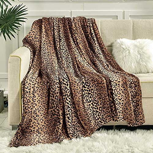 Viviland Flannel Fleece Blanket Twin Size 60x80 Inches, 280 GSM Lightweight for Couch Sofa Bed, Super Soft Cozy Warm, Leopard Print