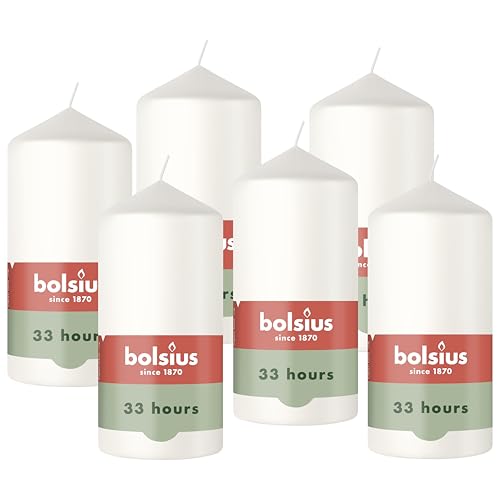 Bolsius - Smooth Pillar Candle - White - 12 cm - 6 Pieces - Decorative Candles – Contains Natural Plant-Based Wax – Without Palm Oil