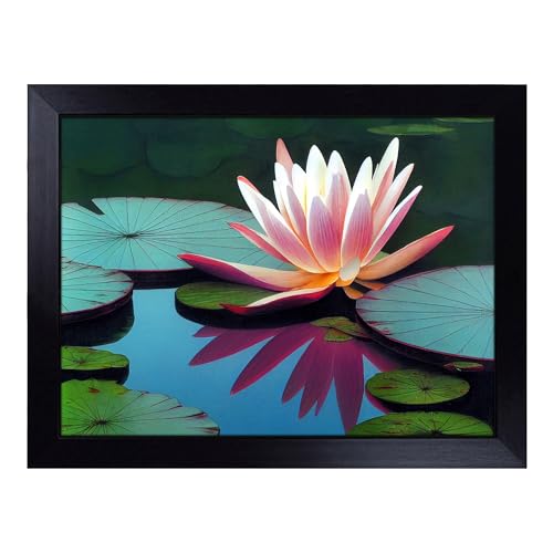 Lap Tray with Bean Bag Cushion, Fine Water Lily Pond - Handmade in the UK, Raised Wooden Edge, Padded Cushion, Heat-Resistant Wipe-Clean Surface, for Meals, Laptops and Crafts
