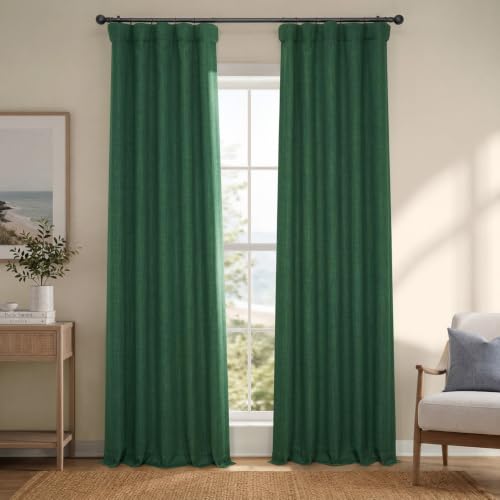 HPD Half Price Drapes Faux Linen Textured Room Darkening Curtains for Bedroom 96 Inches Long (1 Panel), 50W X 96L Curtains for Living Room Home Decor, Key Green