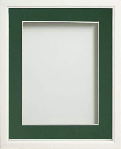 Frame Company Drayton White 6x4 Photo Frame with Bottle Green Mount for 5x3 - Fits 5x3 with mount or 6x4 without, Overall 7.2x5.2, Glass