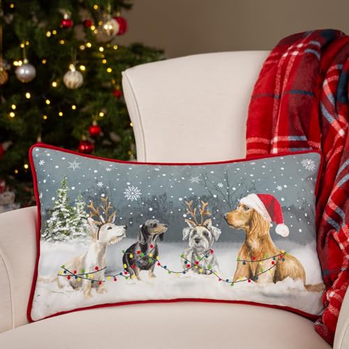 Evans Lichfield Christmas Dogs Piped Feather Filled Cushion