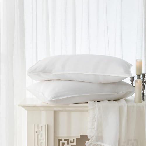 EVERLY 100% Linen Pillowcases Set of 2, Envelope Overlap Closure French Natural Washed Flax Pillowcases 26x26 inches-White