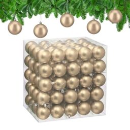 Relaxdays Christmas Baubles, Set of 100, Festive Tree Ornaments, D: 6 cm, Holiday Decorations, Plastic, Matte, Champagne