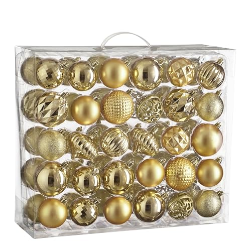 Mica Decorations Christmas Tree Baubles Set - 60 Pieces - Diameter 7 cm - Shatterproof - Gold