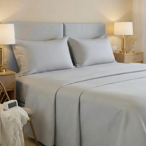 Jenny Sesal - Double Bed Sheet Set, 4 Pieces Bedding Set, Made in Italy, Bed Set, 1 Fitted Sheet, 1 Top Sheet, 2 Pillowcases (Light Grey)