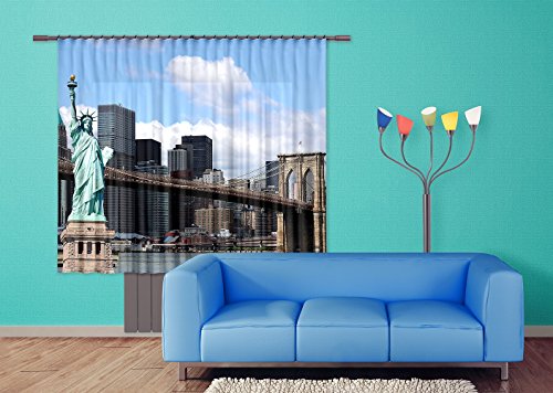AG DESIGN FCSXL 4816 2 Parts Town 3D Photo Print Curtains for Living Room/Office, Multi-Colour, Multi-Colour, 180 x 160 cm