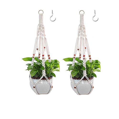 Belit Set of 2 Macrame Hangers with 2 Hooks for Indoor or Outdoor Decoration-Beige-a