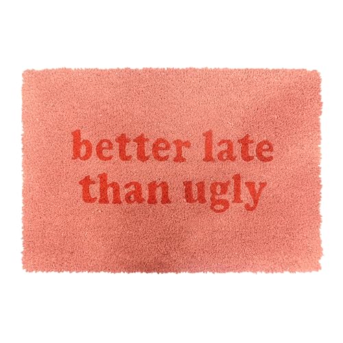 Relaxdays Coconut Doormat 60x40cm, Better Late Door Mat, Non-Slip, Weatherproof, Indoor & Outdoor Mat, Pink