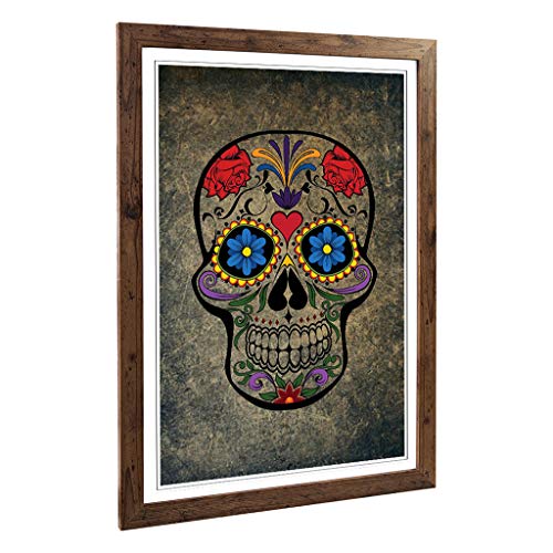 Big Box Art Framed Print of Sugar Skull Tattoo (4) Design - Wall Art Picture - Home Decor for Kitchen, Living, Dining Room, Bedroom, Hallway, Office, Walnut, A2 / 24.5x18 Inch / 62x45cm