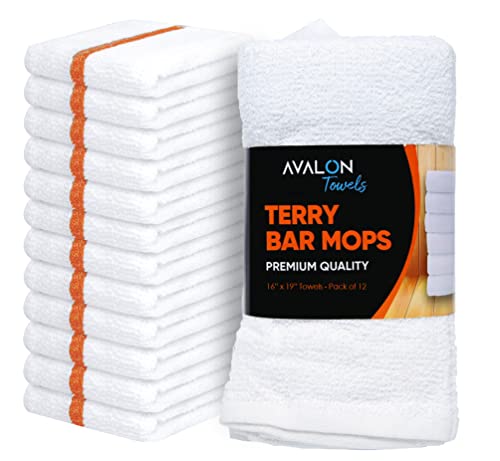 "Avalon Towels Terry Bar Mop Towels (Value Pack of 12) Size 16""x19"" ??? Absorbent and Durable, Multipurpose Cleaning Rags, Cotton Cleaning Cloths, Terry Cloth Rags, Reusable Shop Rag"