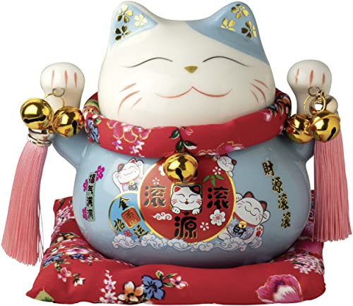 JADE TEMPLE Porcelain Money Box Maneki Neko, Blue, Standard Size