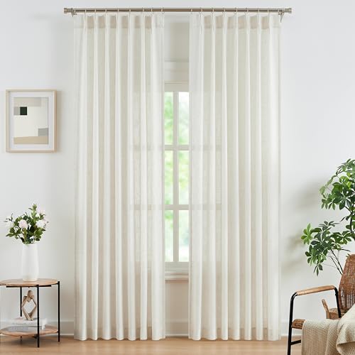 "WEST LAKE Natural Bailey Pinch Pleated Curtains for Bedroom Living Room - French Pleat Neuteal Light Filtering Drapes,Modern Window Treatment,42""Wx112""L,Pack of 2"