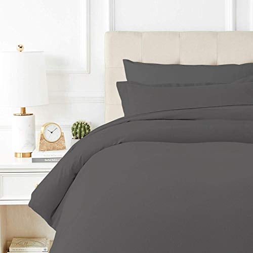 TEXAS LINEN CO. Queen/Full Duvet Cover, 600 Thread Count Sateen 3Pc Egyptian Cotton Duvet Cover Set, 100% Pure Cotton Comforter Cover, 2 Pillow Shams, Zipper Closure, 7 Corner Ties - (Dark Grey)