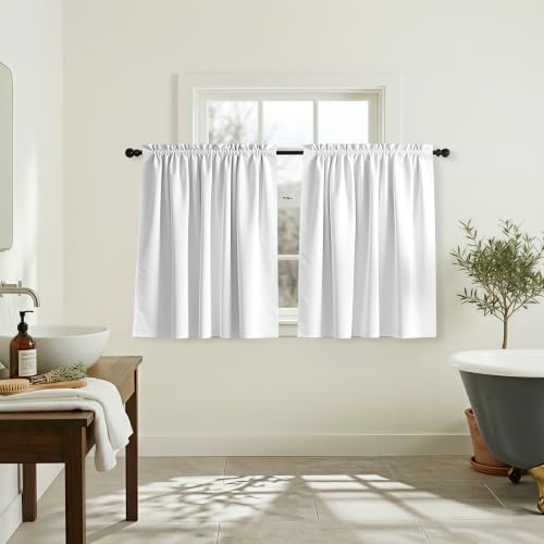 Mrs.Naturall 52 by 24 White Blackout Short Curtains for Small Windows