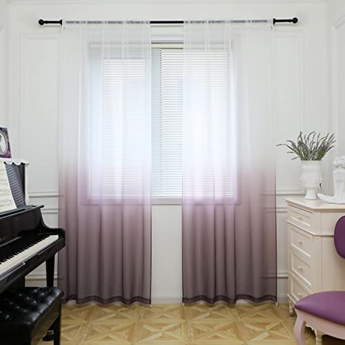 "PHILEASY Window Sheer Gradient Purple Curtains 84 Inches Long 2 Panels Sheer Curtains Sheer Curtain Basic Rod Pocket Panel For Bedroom Living Room Yard Kitchen (Gradient-Purple, 52"" W x 84"" L - 2 pcs)"