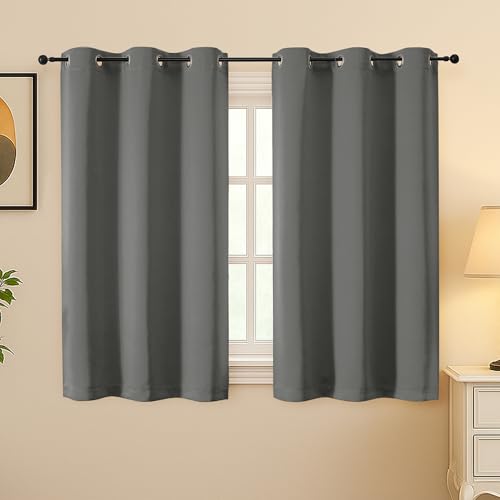 Simplebrand Light Grey Room Darkening Curtains for Bedroom 45 Inches Long 2 Panels Set, Sunlight Blocking Curtains for Small Windows, Grommet Energy Saving Thermal Insulated Short Drapes, 40Wx45L