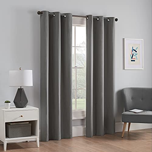 Eclipse Microfiber Total Privacy Blackout Thermal Grommet Window Curtain for Bedroom (1 Panel), 42 in x 95 in, Smoke
