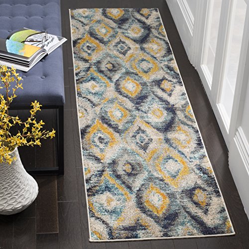 Safavieh Boho Chic Indoor Woven Runner Area Rug, Monaco Collection, MNC242, in Blue / Multi, 66 X 244 cm for Living Room, Bedroom or Any Indoor Space