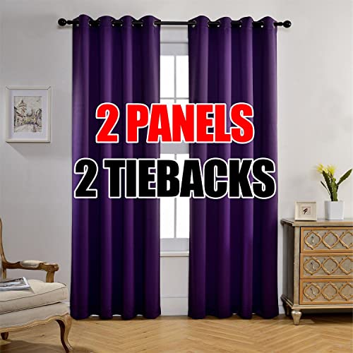 MIUCO Thermal Insulated Grommet Window Blackout Curtains Panels for Livingroom 52x84 Inch Purple 1 Pair