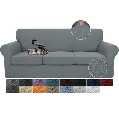 JIVINER 4 Pieces Oversized Sofa Slipcovers Stretch Sofa Covers with 3 Extra Large Seat Cushion Covers Thick Fitted Couch Covers for 3 Cushion Couch for Living Room (XL Sofa, Light Gray)