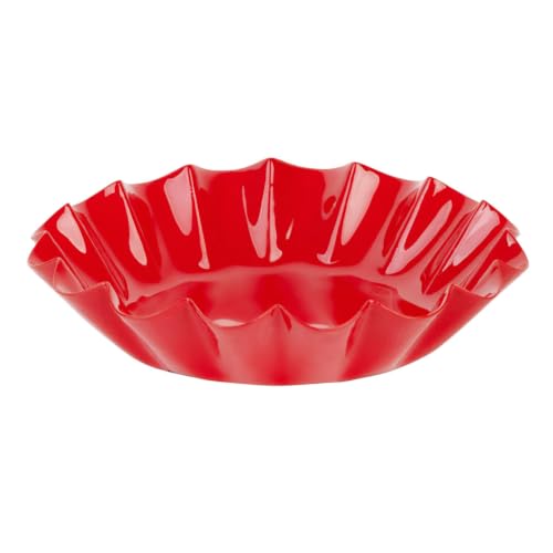 Talking Tables Red Metal Pillar Candle Holder Christmas Decoration 18cm - Christmas Gift and Decoration: red enamelled metal pillar candle holder with scalloped rim for a 5cm candle.