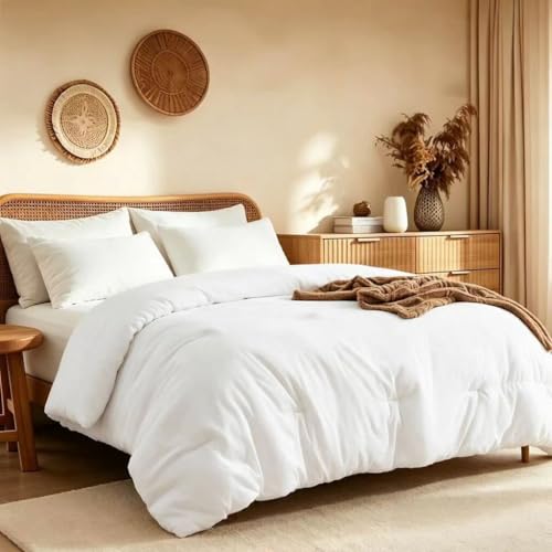 Quataly Oversized King Comforter Set White,3PCS Soft Lightweight Breathable Bedding Comforter for All Season, Oversized King Size(120''??98'' Comforter & 2 Pillowcases)