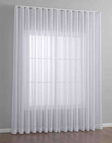 Vienna 2025100 Voile Batiste Curtain with Wavy Band 245 x 600 cm White 1:2 Wave Band Lead Band End Wrinkle-Resistant Wavefall