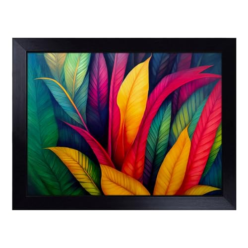 Lap Tray with Bean Bag Cushion, Bright Tropical Leaves - Handmade in the UK, Raised Wooden Edge, Padded Cushion, Heat-Resistant Wipe-Clean Surface, for Meals, Laptops and Crafts