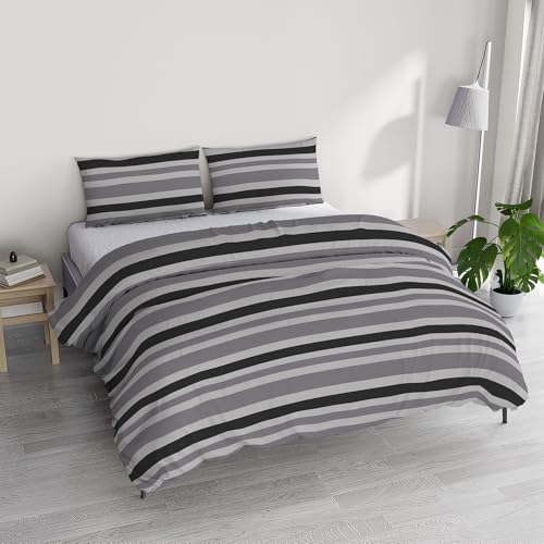 Italian Bed Linen Ida Cotton Double Duvet Cover Set, Made in Italy – Duvet Cover Set – Duvet Cover 250 x 200 cm with Double Flap and 2 Pillow Cases (Double, Right)