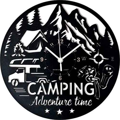 Instant Karma Clocks - Camping Wall Clock with RV and Mountains - Silent No-Ticking - Perfect for Bedroom, Office, Studio, Cabin, Living Room - Unique Decoration