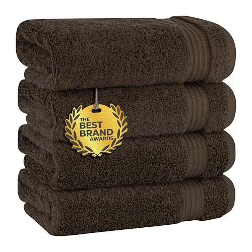 Cotton Paradise Hand Towels for Bathroom, 100% Cotton Turkish 4 Piece Hand Towel Set, Soft Absorbent Face Towels, Brown Hand Towels