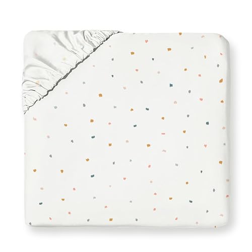 MakeMake Organics Organic Queen Fitted Sheet Set GOTS Certified Organic Cotton Fitted Sheet with Pillowcase Ultra Soft Non Toxic Breathable Colorful Dots Neutral Boys Girls Bedding (Queen, Dotty)