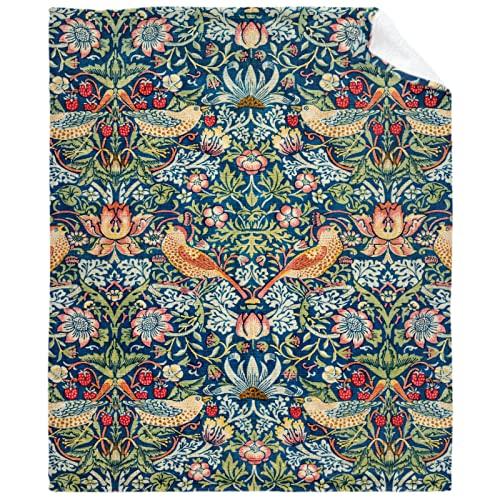 "caimizogojocrz William Morris Strawberry Thief Flannel Fleece Throw Blankets, Super Soft Cozy Lightweight Swaddle Blanket for Couch Chair Bed Sofa Office Kids Size 40""x50"" S"