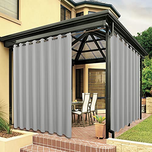 BONZER Waterproof Indoor/Outdoor Curtains for Patio Thick Privacy Wide Grommet Curtains for Bedroom, Living Room, Porch, Pergola, Cabana, 1 Panel, 110W x 84L inch, Silver