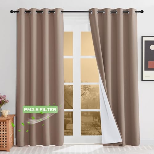 KGORGE Anti-Dust Soundproof 100% Blackout Curtains 100% Blackout 4 Layers - Anti-Dust, Heavy Duty Energy Efficiency Drapes for Living Room Baby Bedroom Home Office Studio, W52 x L95, Mocha, 2 Panels