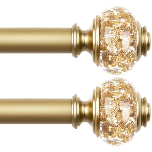 USFOOK 2 Pack Curtain Rod 32 to 58 Inches (2.6-4.8ft), 7/8 inch Telescoping Splicing Curtain rods for Windows, Luxury Gold Decorative Drapery Rods for Home with Translucent Finials