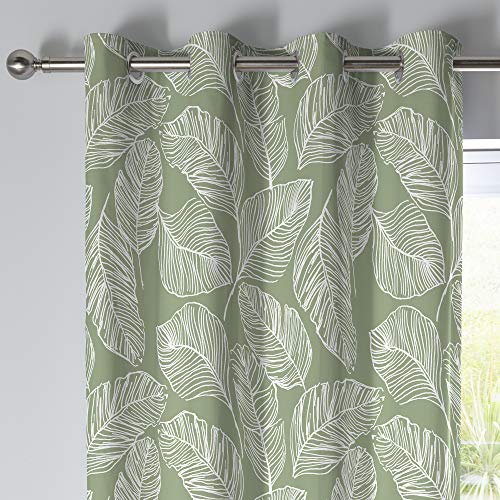 "Fusion - Matteo - 100% Cotton Pair of Eyelet Curtains - 66"" Width x 54"" Drop (168 x 137cm) in Green"