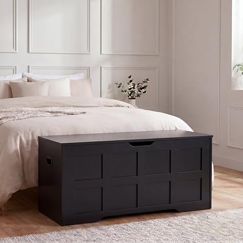 Vida Designs Storage Ottoman Bench - Black - 100W cm - Shaker Style - Cut-Out Handle - Easy Assembly - Blanket Box - Modern Bedroom Living Room Hallway Furniture Storage Toy Box Unit