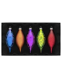 Set of 5 Large Glass Teardrop Christmas Baubles – Multicolour 15cm Hanging Tree Decorations