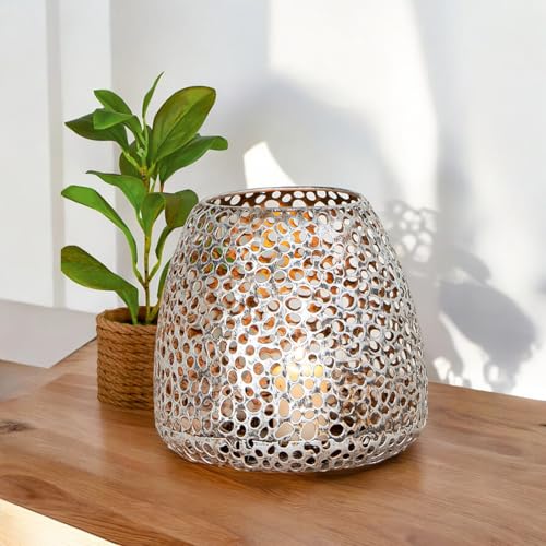 GILDE Chico Metal Lantern - Table Decoration Colour: Silver Antique Finish Matt - Decorative Candle Holder for Tea Lights or Small Pillar Candles Height 20 cm